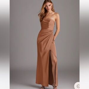 Azazie Lexie stretch satin dress in bronzer size 12 strapless bridesmaid fall